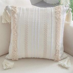 img 4 attached to ToGeeKa Boho Woven Tufted Decorative Throw Pillow Covers - Soft & Warm Square Cushion Case with Tassels for Couch, Sofa, Bedroom, Office & Car - 20 x 20 inch (50 x 50 cm) - Cream