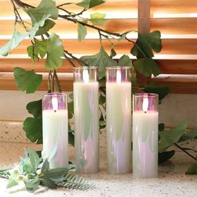 img 2 attached to 🕯️ Pearlescent Glass Flameless LED Candles, Set of 4 - White Slim Battery Operated Candles with Remote, Warm White Light, Batteries Included