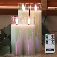 🕯️ pearlescent glass flameless led candles, set of 4 - white slim battery operated candles with remote, warm white light, batteries included логотип