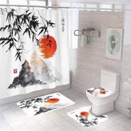 🚿 ledxteu 4-piece waterproof bathroom shower curtain set: ink painting design, non-slip rug, toilet lid cover, bath mat, and 12 hooks logo