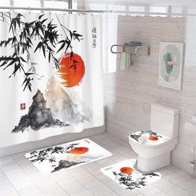 img 3 attached to 🚿 LEDXTEU 4-Piece Waterproof Bathroom Shower Curtain Set: Ink Painting Design, Non-Slip Rug, Toilet Lid Cover, Bath Mat, and 12 Hooks