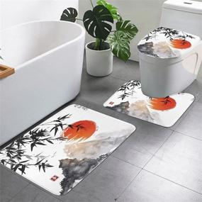 img 2 attached to 🚿 LEDXTEU 4-Piece Waterproof Bathroom Shower Curtain Set: Ink Painting Design, Non-Slip Rug, Toilet Lid Cover, Bath Mat, and 12 Hooks