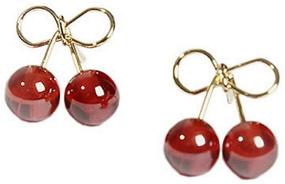 img 4 attached to 🍒 Hypoallergenic Sterling Silver 14K Gold Plated Vintage Cherry Fruit Earrings - Cute Red Ball Bead Bowknot Studs for Women, Teens - Tragus Dainty Studs - Perfect Birthday & Easter Gift