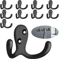 🧷 10-pack double prong robe towel hooks - heavy duty wall hooks for towels, bathroom accessories - towel hanger and holder for bathroom, bedroom, kitchen - black logo