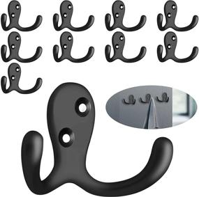 img 4 attached to 🧷 10-Pack Double Prong Robe Towel Hooks - Heavy Duty Wall Hooks for Towels, Bathroom Accessories - Towel Hanger and Holder for Bathroom, Bedroom, Kitchen - Black