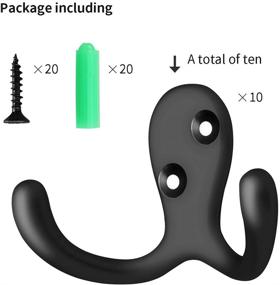 img 2 attached to 🧷 10-Pack Double Prong Robe Towel Hooks - Heavy Duty Wall Hooks for Towels, Bathroom Accessories - Towel Hanger and Holder for Bathroom, Bedroom, Kitchen - Black