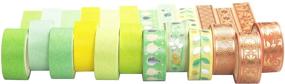 img 2 attached to Набор из 12 рулонов зеленой и золотой бумажной ленты YUBBAEX для скрытия и декоративных работ (зеленый оранжевый)