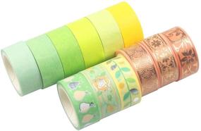 img 3 attached to Набор из 12 рулонов зеленой и золотой бумажной ленты YUBBAEX для скрытия и декоративных работ (зеленый оранжевый)