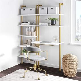 img 3 attached to 💻 Nathan James Theo 2-Shelf Industrial Wall Mount Ladder Small Computer or Writing Desk, White/Gold Brass: Sleek and Functional workspace for Modern Interiors