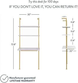 img 1 attached to 💻 Nathan James Theo 2-Shelf Industrial Wall Mount Ladder Small Computer or Writing Desk, White/Gold Brass: Sleek and Functional workspace for Modern Interiors