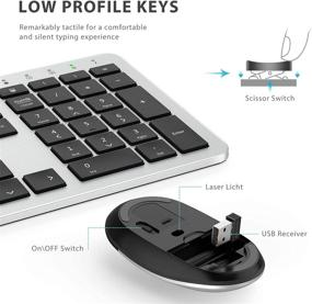 img 1 attached to iClever GK08 Wireless Keyboard and Mouse - Rechargeable Ergonomic Full Size Design with Number Pad, 2.4G Stable Connection Slim White Keyboard and Mouse for Windows, Mac OS Computer