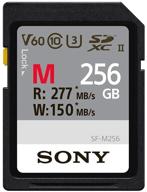💾 sony m series sdxc uhs-ii card 256gb: high-speed v60 class, cl10, u3, r277mb/s, w150mb/s logo