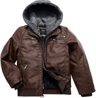 wantdo boy's faux leather jacket with zip-up hoodie and removable hood - zipper coat logo