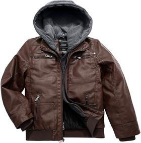 img 4 attached to Wantdo Boy's Faux Leather Jacket with Zip-Up Hoodie and Removable Hood - Zipper Coat