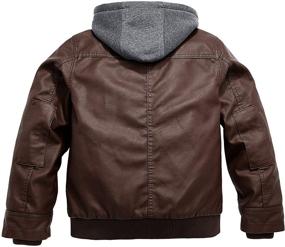 img 3 attached to Wantdo Boy's Faux Leather Jacket with Zip-Up Hoodie and Removable Hood - Zipper Coat