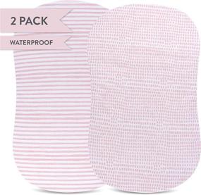 img 3 attached to Ely's & Co. Waterproof Bassinet Sheet - No Bassinet Mattress Pad Cover Needed, 2 Pack Mauve Pink Splash & Stripes, for Baby Girl