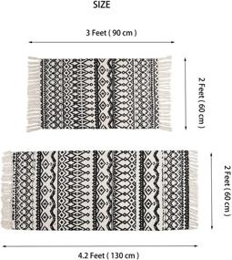img 3 attached to Набор ковриков для ванной "Nicunom Boho" - 2 шт. геометрических ковриков, с пушистыми помпонами, выполненных из хлопка, в стиле "Фармхаус" - отлично подойдут для гостиной, кухни или прачечной.