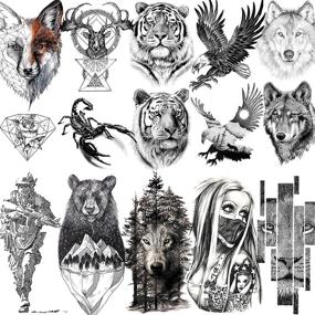 img 4 attached to 🐯 VANTATY 10 Sheets Realistic Tiger Temporary Tattoos for Men and Women - Animal Armband Soldier Fake Tattoo Stickers with Scorpion, Wolf, Deer, Elk, Eagle, Bear, Dot - Perfect for Adults, Forearm Tattoos for Girls, Kids, and Teens