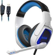 usb wired gaming headset for pc and ps4 – over-the-ear stereo sound headphone with mic, noise isolation, volume control, led lights – ideal for pc gamers (white) logo