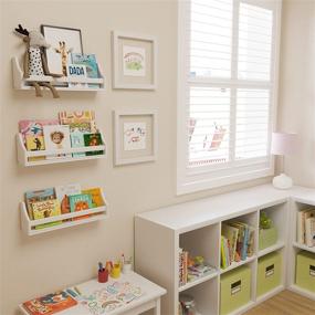 img 2 attached to 📚 Nursery Wall Shelves Set – 3 Crown Molding Floating Bookshelves for Baby and Kids Room Decor, Toy Organizer Storage Ledge, Display Holder for Books, CDs, Baby Monitor, Frames
