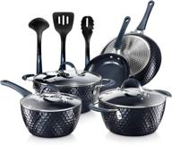 🍳 nutrichef nonstick cookware excilon 11 pc set - ptfe/pfoa/pfos free, blue diamond: saucepan, frying pans, cooking pots, lids & utensils logo