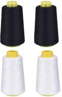 sewing thread kit: 4-pack cotton spools, 3000 yards, white black, all purpose 100% spun polyester, serger overlock cone with 7 needles logo