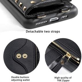 img 2 attached to 📱 ZVE iPhone 11 Wallet Case with Rivet Design: Crossbody Purse & Credit Card Holder, Black