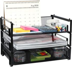 img 2 attached to 📚 Black Samstar Stackable Letter Tray with 3 Tiers, Desk File Organizer Paper Sorter, and Bonus Mesh Drawer