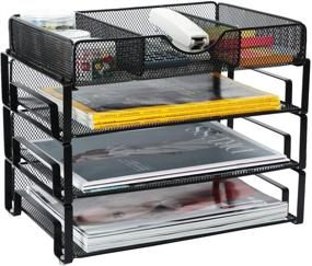 img 4 attached to 📚 Black Samstar Stackable Letter Tray with 3 Tiers, Desk File Organizer Paper Sorter, and Bonus Mesh Drawer