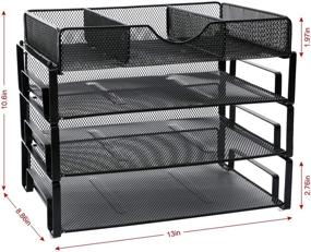 img 3 attached to 📚 Black Samstar Stackable Letter Tray with 3 Tiers, Desk File Organizer Paper Sorter, and Bonus Mesh Drawer