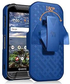 img 1 attached to 📱 Nakedcellphone Cobalt Blue Case with Clip for Kyocera Duraforce Pro 2 Phone - Slim Ribbed Kickstand Cover with Rotating/Ratchet Belt Hip Holster Combo