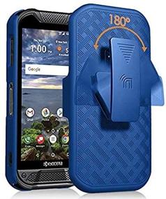 img 2 attached to Чехол Nakedcellphone цвета кобальта с клипом для телефона Kyocera Duraforce Pro 2 - тонкий чехол с ребристым кикстендом и вращающимся/шагающим поясным футляром.