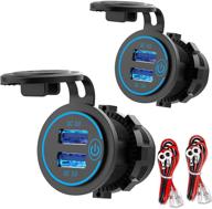 🔌 [2 pack] 12v usb outlet, quick charge 3.0 dual usb power outlet with touch switch, waterproof fast charge usb charger socket diy kit for car boat marine bus truck golf cart rv motorcycle, 12v/24v compatible logo