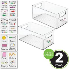 img 3 attached to 🗃️ mDesign Craft Room Storage Box - Thread, Bead, and Ribbon Organizer with Handles and 24 Labels - Clear (Pack of 2)