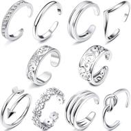 fibo steel 10 pcs open toe rings: vintage retro wave, flower, celtic knot, arrow tail bands - adjustable for women logo