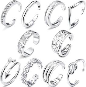 img 4 attached to FIBO STEEL 10 Pcs Open Toe Rings: Vintage Retro Wave, Flower, Celtic Knot, Arrow Tail Bands - Adjustable for Women