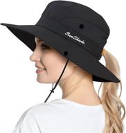 👒 women's uv protection wide brim foldable ponytail sun hat for beach and fishing логотип