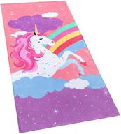softerry rainbow unicorn velour beach towel: soft and colorful 28in x 55in towel for kids logo