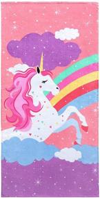 img 3 attached to Softerry Rainbow Unicorn Velour Beach Towel: Soft and Colorful 28in x 55in Towel for Kids
