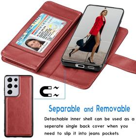 img 2 attached to Tekcoo Wallet Case for Galaxy S21, Premium PU Leather ID Cash Credit Card Slots Holder Carrying Folio Flip Cover [Detachable Magnetic Hard Case] with Kickstand for Samsung Galaxy S21 [Wine Red]
