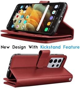 img 1 attached to Tekcoo Wallet Case for Galaxy S21, Premium PU Leather ID Cash Credit Card Slots Holder Carrying Folio Flip Cover [Detachable Magnetic Hard Case] with Kickstand for Samsung Galaxy S21 [Wine Red]