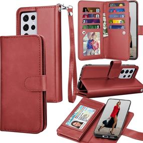 img 4 attached to Tekcoo Wallet Case for Galaxy S21, Premium PU Leather ID Cash Credit Card Slots Holder Carrying Folio Flip Cover [Detachable Magnetic Hard Case] with Kickstand for Samsung Galaxy S21 [Wine Red]