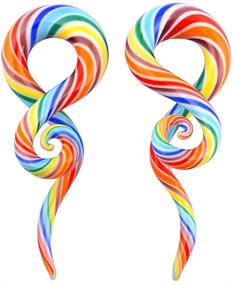 img 4 attached to 👂 YOFANST 2pcs Glass Ear Tapers Plugs: Handmade Spiral Gauges in Multi-Colors, Sizes 4G-14mm - Piercing Jewelry