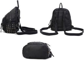 img 3 attached to Кожаный рюкзак с накладками, чёрный, размер L, женские сумки и кошельки