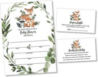 woodland greenery baby shower invitations with diaper raffle & book request cards logo