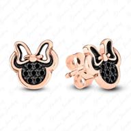 💎 gemstar jewellery 8mm disney minnie mouse stud earrings in 925 sterling silver, black sim diamond, 14k rose gold plated logo