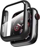 улыбающийся чехол для apple watch серии 6/se/5/4 - 40 мм - с встроенным защитным закаленным стеклом - ультратонкий чёрный чехол логотип