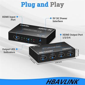 img 3 attached to 🔌 HBAVLINK HDMI Splitter 1 in 4 Out - 4K HDMI Port Adapter with 3.3FT HDMI Cable - Monitor Splitter, HD 1080P 4K@60Hz (YUV 4:2:0) V1.4 Distribution Amplifier - Supports HDCP, 3D, HDR