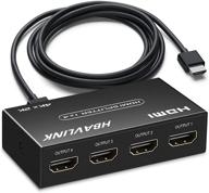 🔌 hbavlink hdmi splitter 1 in 4 out - 4k hdmi port adapter with 3.3ft hdmi cable - monitor splitter, hd 1080p 4k@60hz (yuv 4:2:0) v1.4 distribution amplifier - supports hdcp, 3d, hdr logo