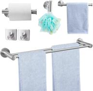 6-piece brushed nickel bathroom accessories set with 24-inch towel bar, hand holder, 🛁 paper holder, and 3 hooks - wall mounted hardware set with double bar rack (mjgxl21) logo